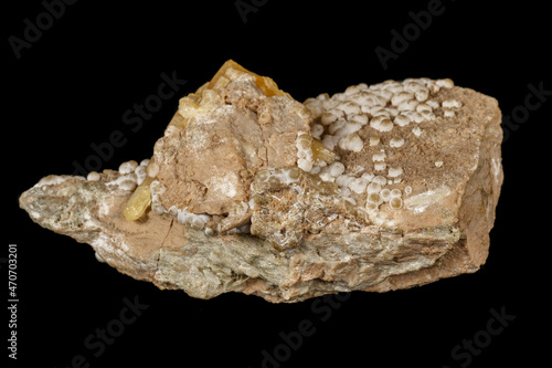 Macro stone Aragonite mineral on a black background