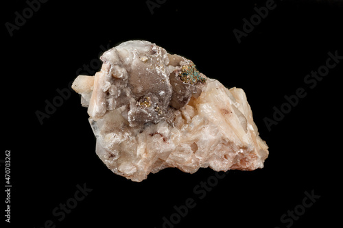 Macro stone albite mineral on white black close up