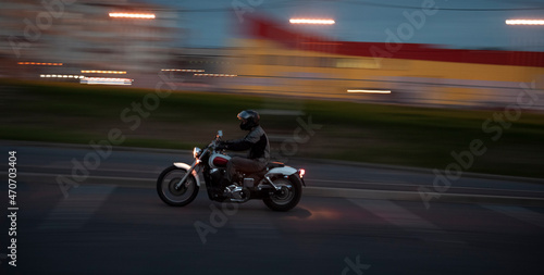 Biker in moving, motion blur