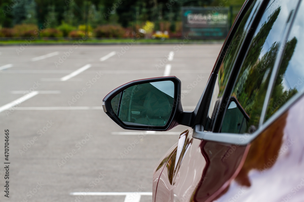 Naklejka premium Rear view mirror of a modern car.