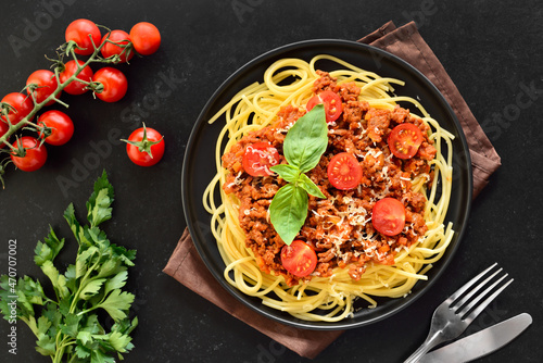 Italian spaghetti bolognese on plate