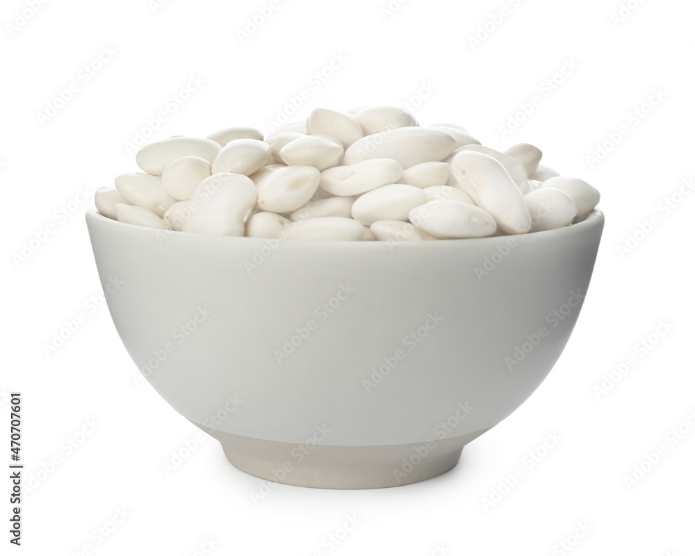 Bowl of uncooked navy beans isolated on white Bowl of uncooked navy beans isolated on white