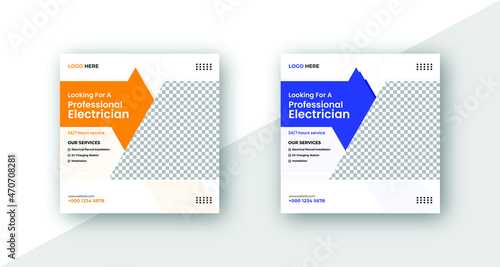 Electrician services social media post or Professional Electrician square banner template