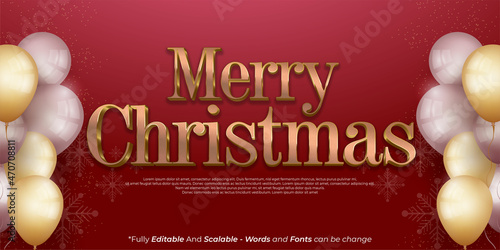 Modern christmas banner with Merry christmas editable text rosegold color