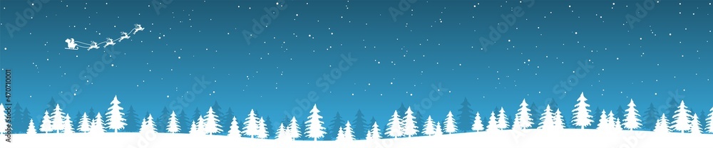 christmas landscape background with flying Santa
