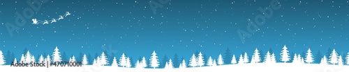 christmas landscape background with flying Santa