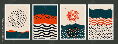 Abstract art vector poster. Vintage abstract geometric print for wall decoration. Vector hand-painted illustration