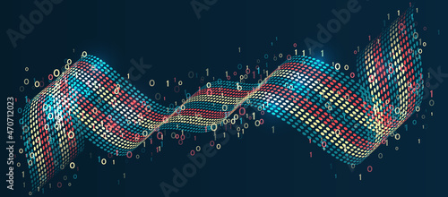 Visualization Sorting data, Abstract flow of information as circles and binary code. Vector database background.