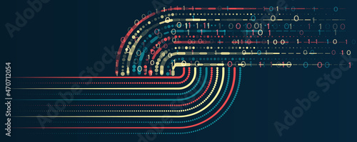 Visualization Sorting data, Abstract flow of information as circles and binary code. Vector database background.