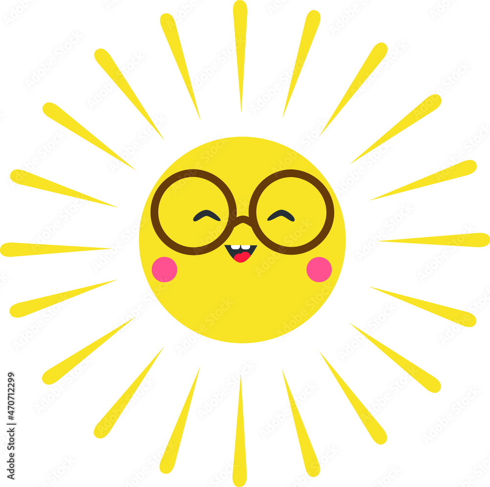 Vector illustration of smiling sun in glasses in cartoon style