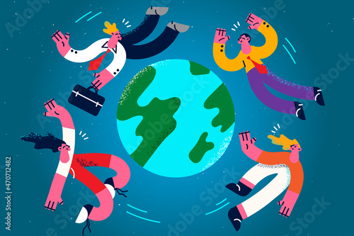 Diverse people around globe show teamwork