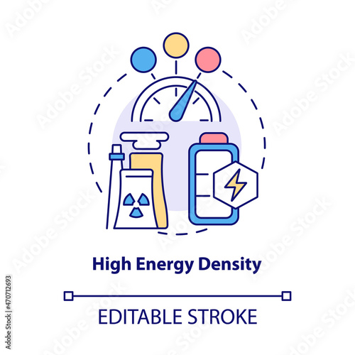 High energy density concept icon. Nuclear energy advantage abstract idea thin line illustration. Nuclear plants. Enhancing system functionality. Vector isolated outline color drawing. Editable stroke
