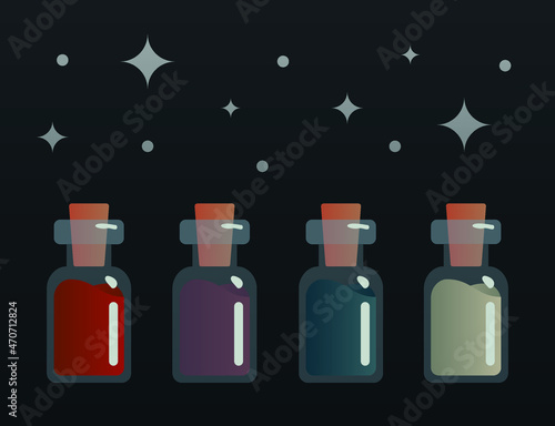 Red, blue, white and purple potion