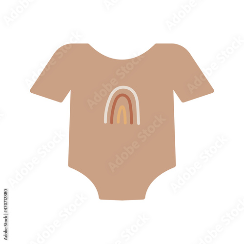 Bodysuit with rainbow, boho style. Nursery clothes Vector illustration in flat style.