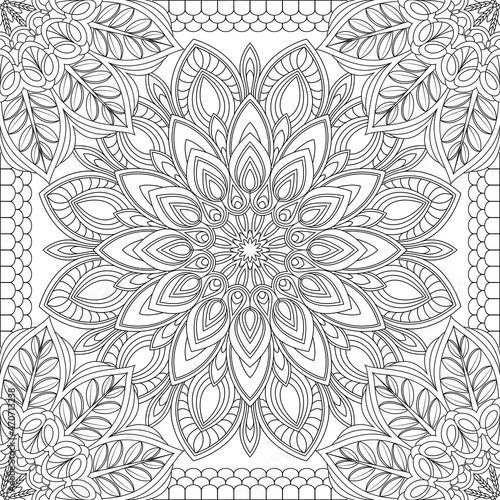 Vector coloring. Geometric floral pattern. Contour drawing on a white background.