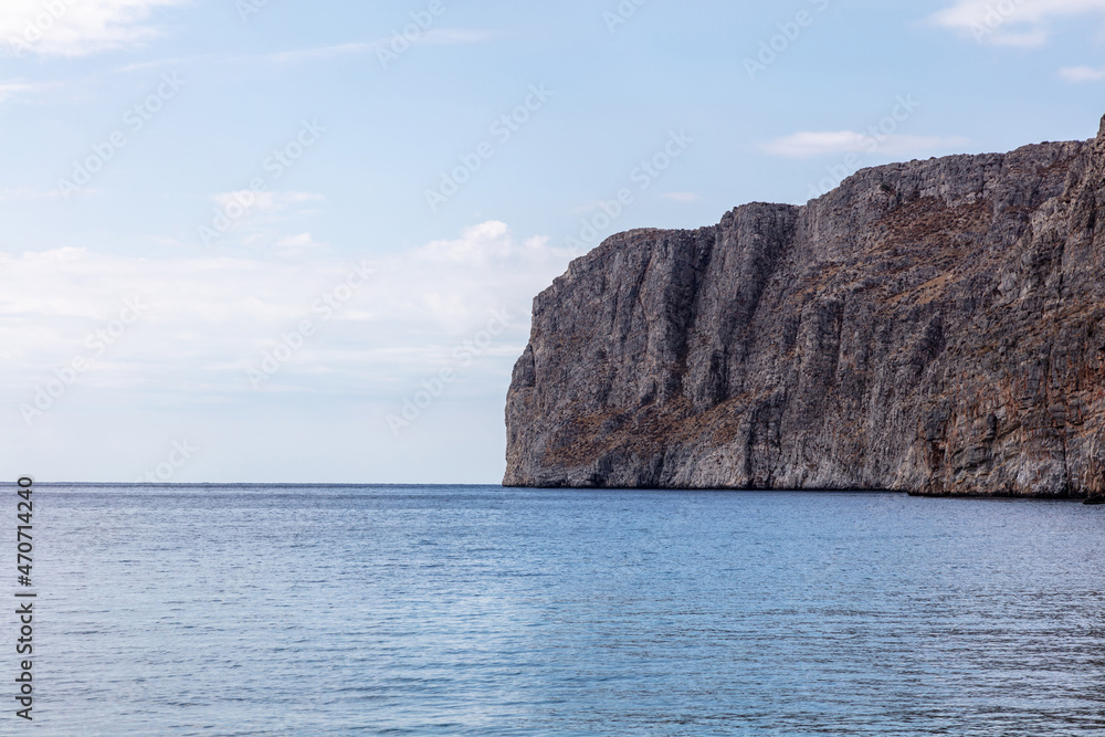 Rock Cavo Grosso or Great Cape at Gerolimenas Mani Peloponnese Laconia Greece. Empty space.