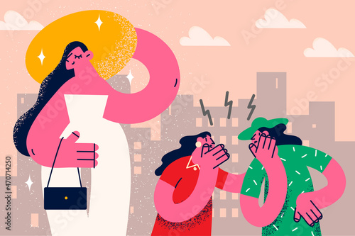 Women gossip about successful and confident friend 