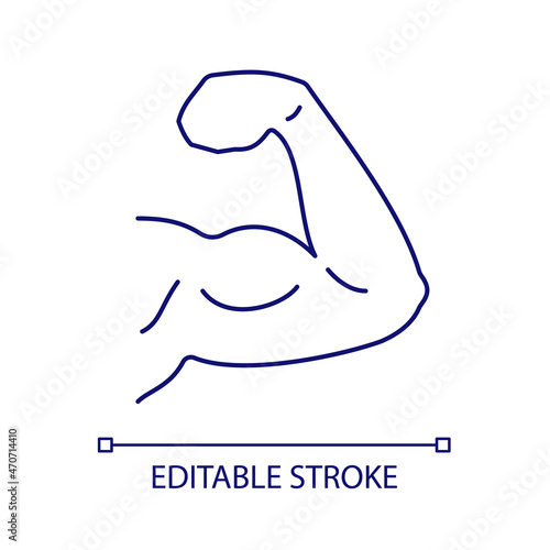 Biceps RGB color icon. Body physique. Trained arm muscles. Sport and fitness. Healthy sportsman. Bodybuilding. Isolated vector illustration. Simple filled line drawing. Editable stroke