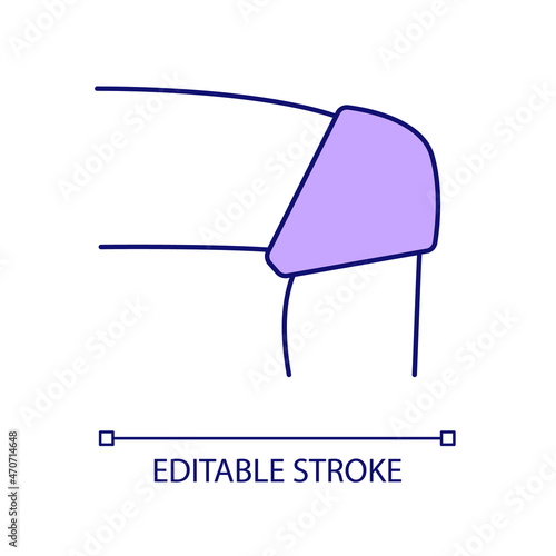 Knee pad RGB color icon. Protective and medical equipment. Kneecap support and safety. Knee compression. Sport gear. Isolated vector illustration. Simple filled line drawing. Editable stroke