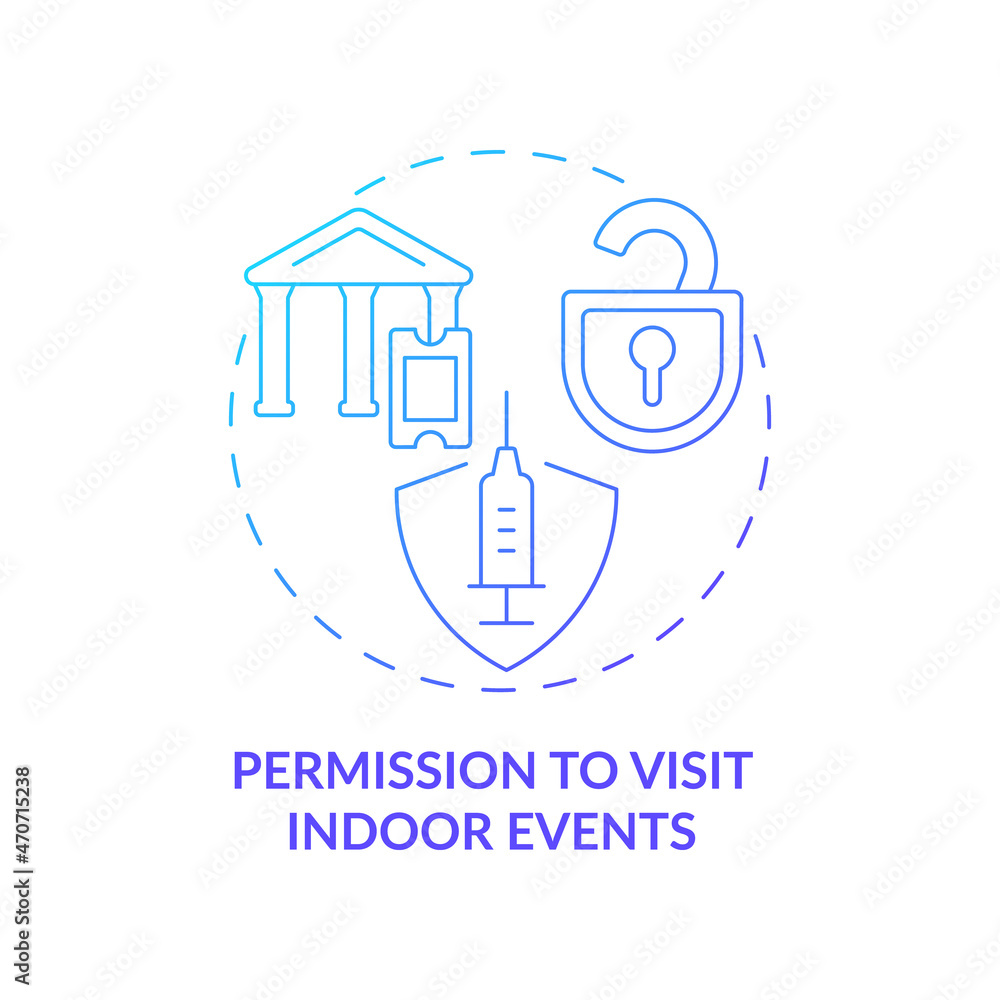 Permission to visit indoor events blue gradient concept icon. Mandatory vaccination abstract idea thin line illustration. Visit museums. Allow indoor gatherings. Vector isolated outline color drawing