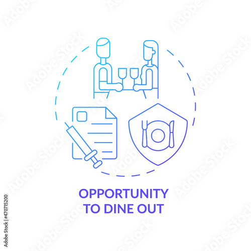 Opportunity to dine out blue gradient concept icon. Mandatory vaccination abstract idea thin line illustration. Fully vaccinated customers. Outdoor dining option. Vector isolated outline color drawing