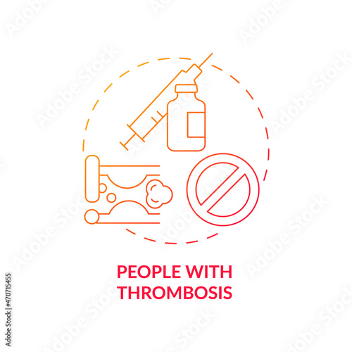 People with thrombosis red gradient concept icon. Contraindications to covid vaccines abstract idea thin line illustration. Blood vessel problems. Vector isolated outline color drawing