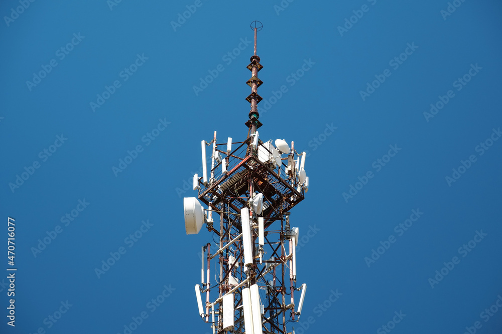 5G Cell tower on blue background 5G Cell tower on blue background