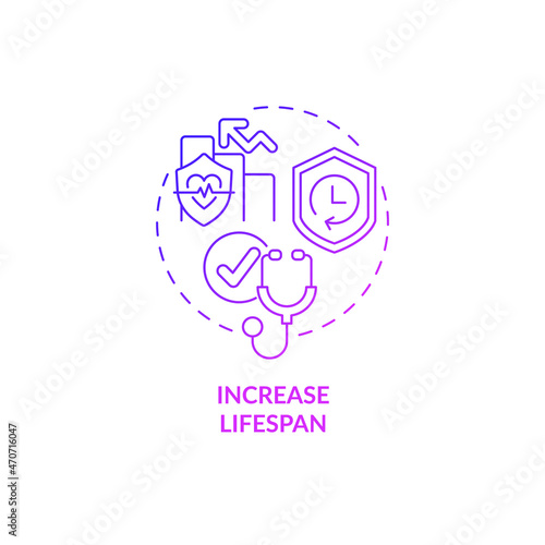Increase lifespan purple gradient concept icon. Annual checkup benefit abstract idea thin line illustration. Yearly medical testing. Healthcare. Vector isolated outline color drawing