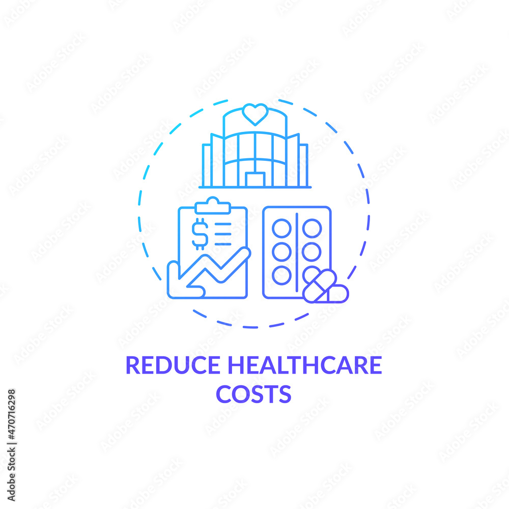 Reduce healthcare costs blue gradient concept icon. Annual checkup benefits abstract idea thin line illustration. Health care. Regular medical survey. Vector isolated outline color drawing