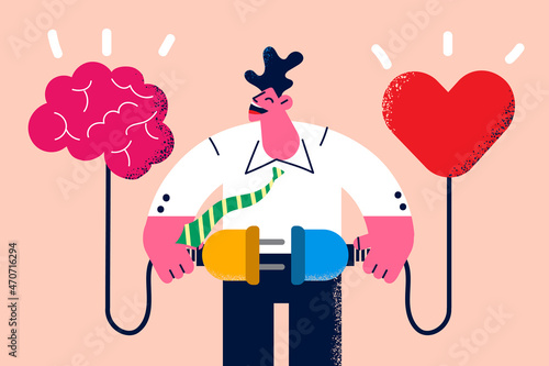 Smiling man find balance between heart and brain 
