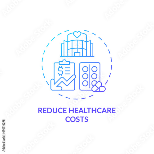 Reduce healthcare costs blue gradient concept icon. Annual checkup benefits abstract idea thin line illustration. Health care. Regular medical survey. Vector isolated outline color drawing