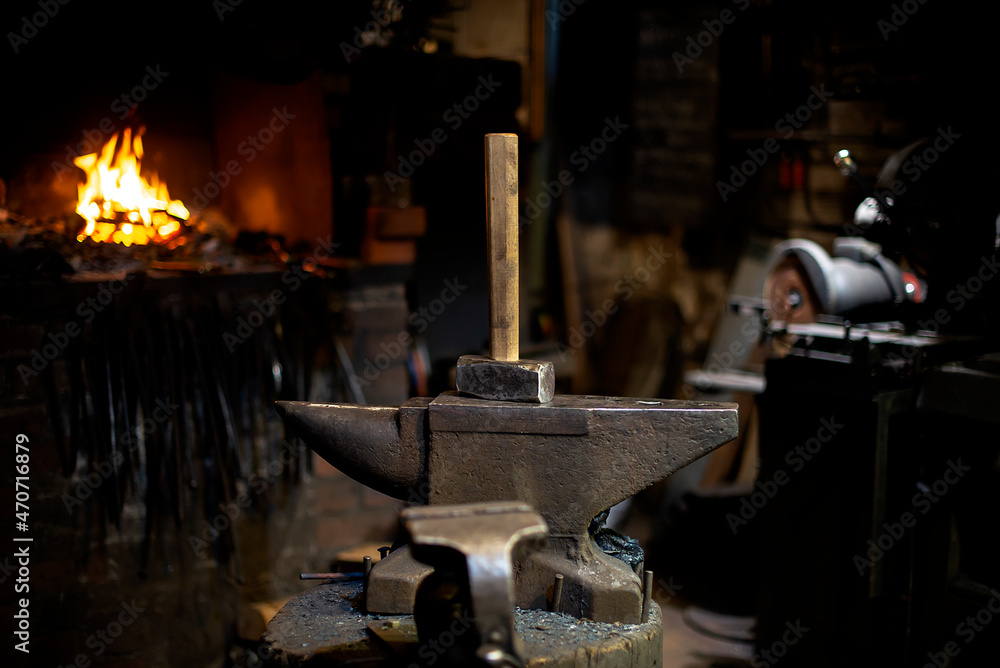 Close-up of hammer at blacksmith forge