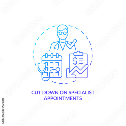 Cut down on specialist appointments blue gradient concept icon. Annual checkup abstract idea thin line illustration. Physician instead of specialist. Vector isolated outline color drawing