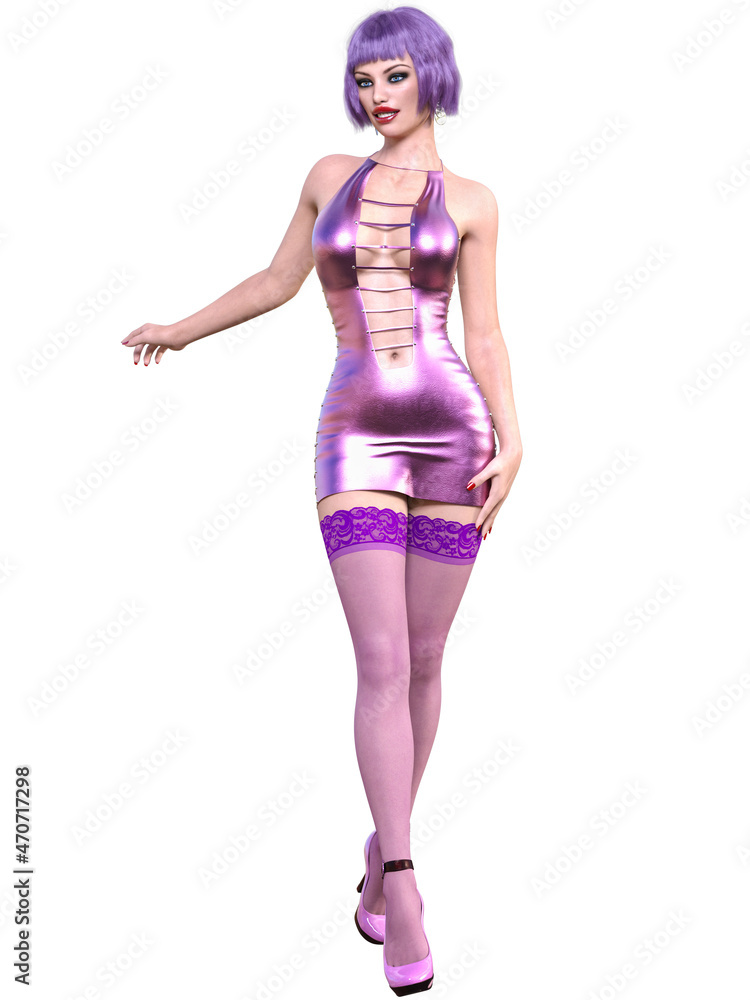 Beautiful woman in short latex mini dress. Beautiful woman in short latex mini dress.