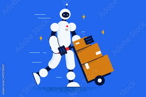 Robot with parcel help deliver package to client 
