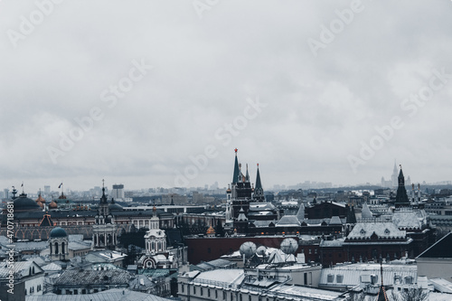 Photography view of the winter roofs of moscow