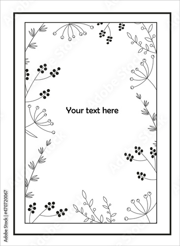 Vector black and white frame with herbs
