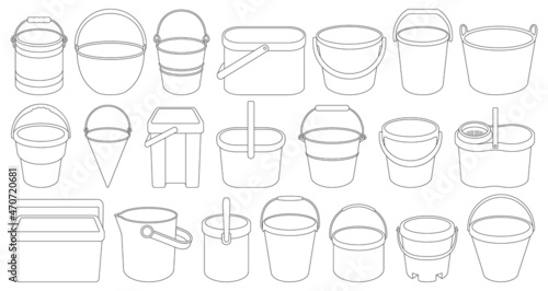 Bucket vector ouline set icon. Vector illustration plastic bucketful on white background. Isolated ouline set icon bucket.