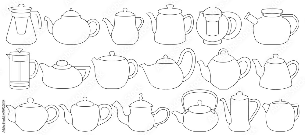 Teapot vector ouline set icon. Vector illustration kettle on white background. Isolated ouline set icon teapot. Teapot vector ouline set icon. Vector illustration kettle on white background. Isolated ouline set icon teapot.