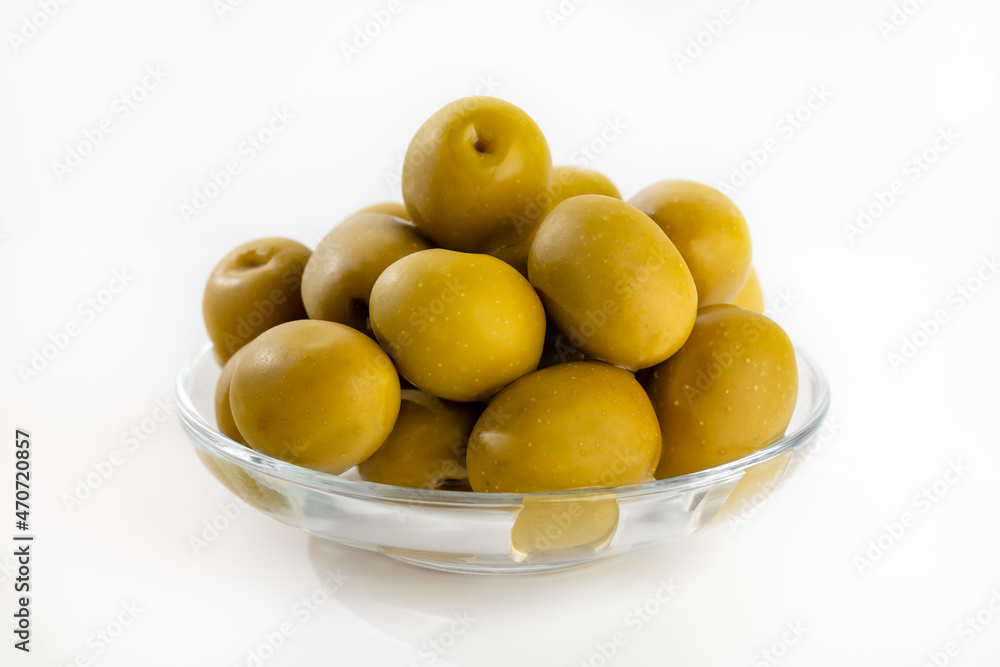 Green big olives isolated on white background Green big olives isolated on white background