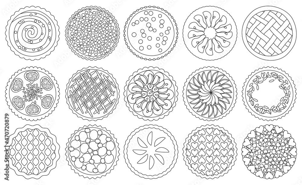 Cake top view vector illustration on white background. Vector ouline set icon cupcake. Isolated ouline set icon cake top view. Cake top view vector illustration on white background. Vector ouline set icon cupcake. Isolated ouline set icon cake top view.