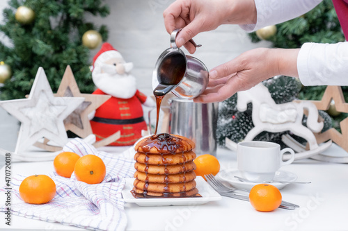 pancake cake maple syrup kitchen New Year Christmas tea coffee