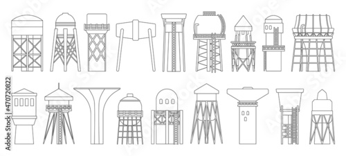 Water tower vector ouline set icon. Vector illustration tank reservoir on white background. Isolated ouline set icon water tower .