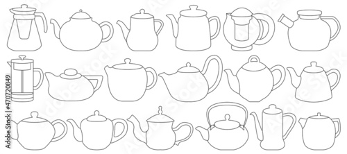 Teapot vector ouline set icon. Vector illustration kettle on white background. Isolated ouline set icon teapot.
