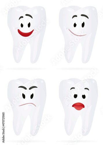 Various tooth emotions. vector illustration