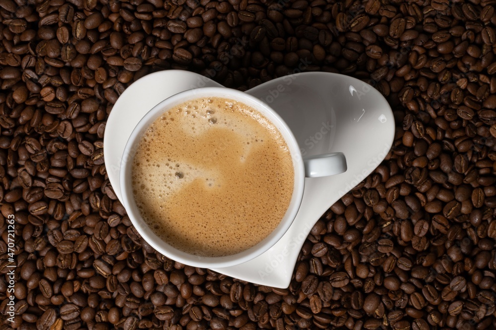 cup of coffee with beans cup of coffee with beans