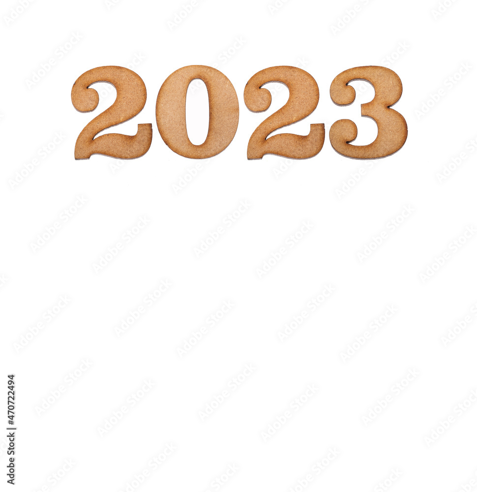 Happy new year 2023 in wooden letters - White background Happy new year 2023 in wooden letters - White background