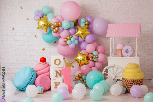 Decor for birthday with candy and macaroon