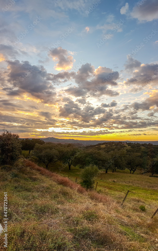 Sunnset over landscape in the Cabo de Gata Níjar Natural Park in southern Spain at the Mediterranean sea