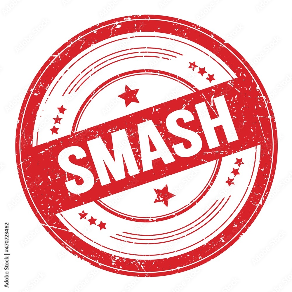 SMASH text on red round grungy stamp.